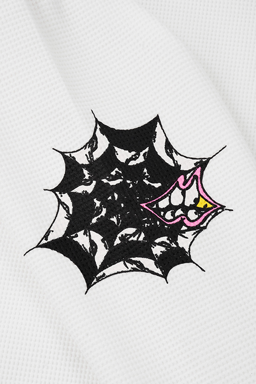 クロムハーツコピー Mattyboy 落書き風スパイダーウェブ柄ホワイトワッフル長袖シャツ