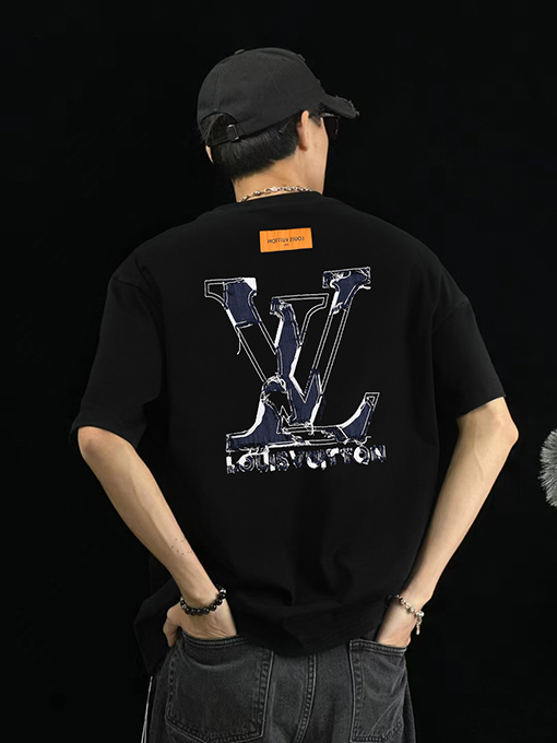 ルイヴィトン スーパーコピー刺繍入りデニムパッチ付きウォッシュ半袖Tシャツ