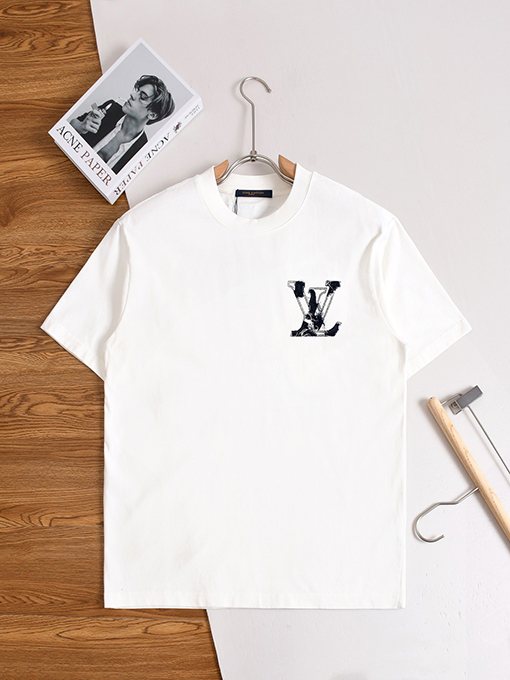 ルイヴィトン スーパーコピー刺繍入りデニムパッチ付きウォッシュ半袖Tシャツ