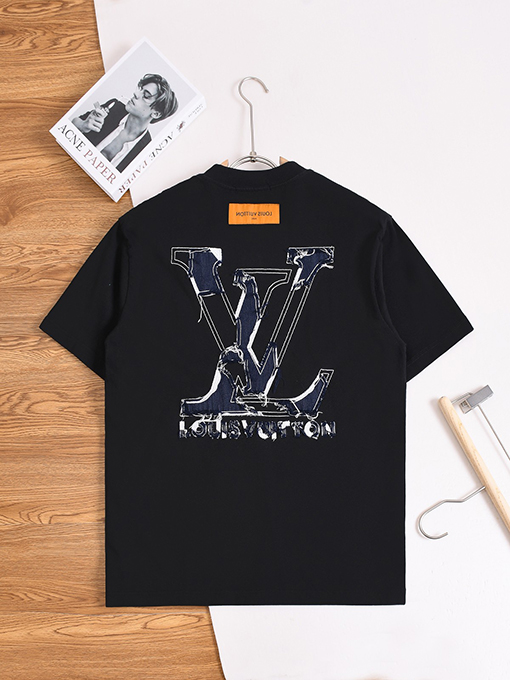 ルイヴィトン スーパーコピー刺繍入りデニムパッチ付きウォッシュ半袖Tシャツ