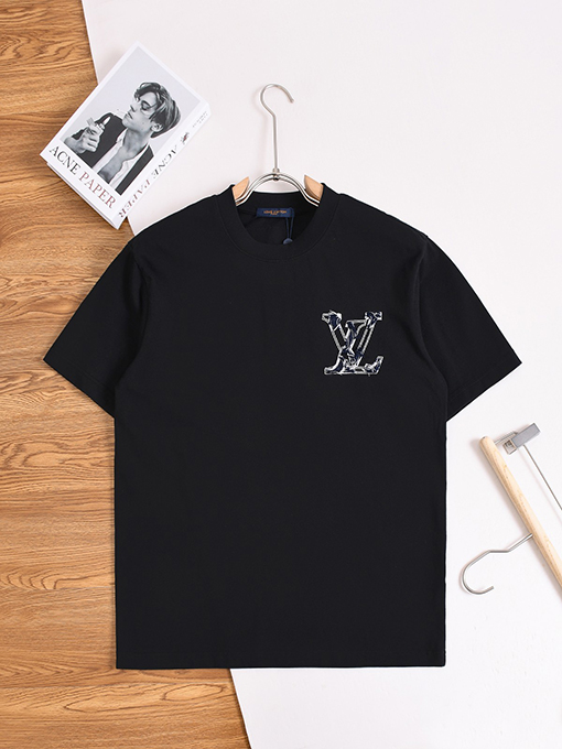 ルイヴィトン スーパーコピー刺繍入りデニムパッチ付きウォッシュ半袖Tシャツ