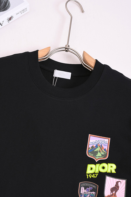 ディオール半袖Tシャツコピー DIOR クラシックロゴ刺繍バッジステッカー付き半袖Tシャツ
