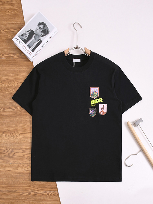 ディオール半袖Tシャツコピー DIOR クラシックロゴ刺繍バッジステッカー付き半袖Tシャツ