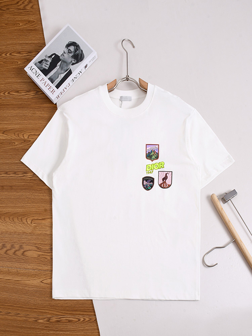 ディオール半袖Tシャツコピー DIOR クラシックロゴ刺繍バッジステッカー付き半袖Tシャツ