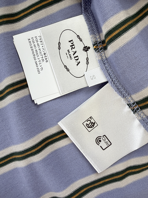 プラダコピー クラシックなジャカードストライプ柄ダメージポケット付き半袖Tシャツ