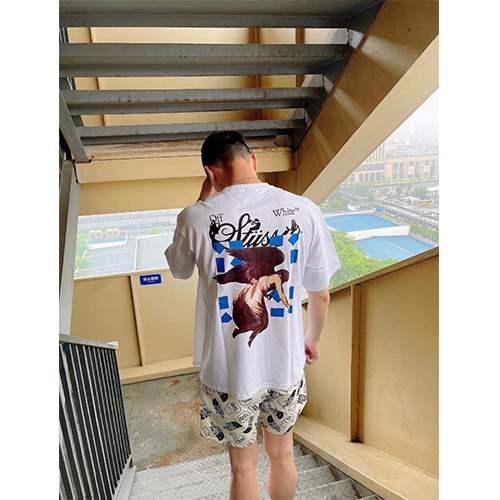 ステューシーコピー×  オフホワイト メンズ レディース 半袖Tシャツ