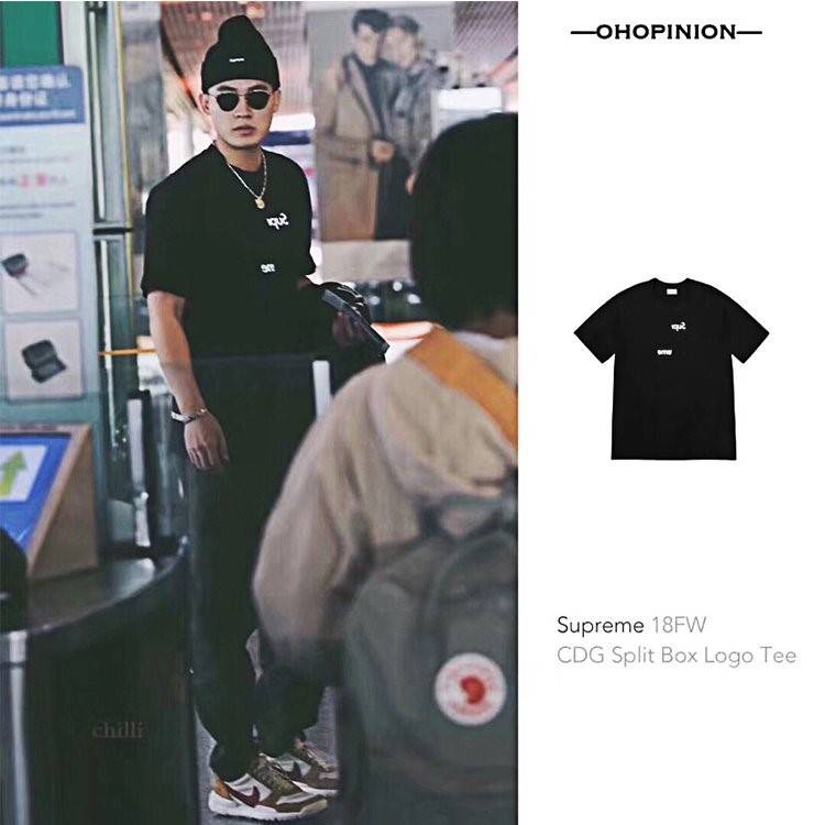 【シュプリ*ム S*PREME】x【 Comme des Garçons】 SHIRT Split Box Logo Tee 高品質メンズ レディース 半袖Tシャツ